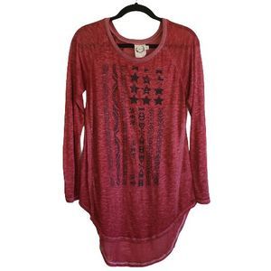 Sea Gypsies Long Sleeve Tunic Top Womens Small Flag Red Longline Sheer Boho